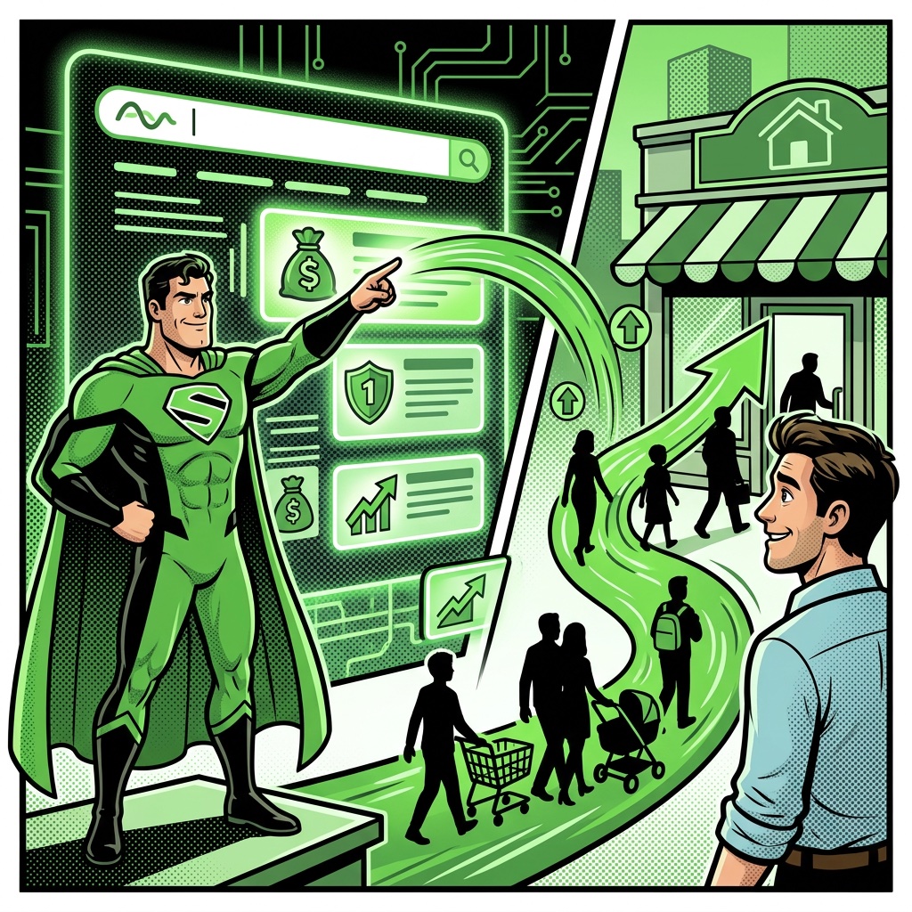SUPERBRAND-Superheld zeigt erfolgreiche Google Ads-Position